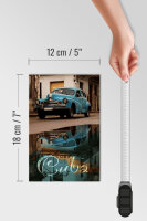 Holzschild Spruch 12x18cm Cuba Auto blau Oldtimer