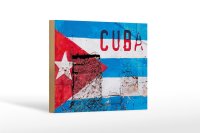 Holzschild Flagge 18x12cm Cuba Fahne auf eine Mauer