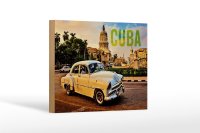 Holzschild Spruch 18x12cm Cuba Auto weisser Oldtimer