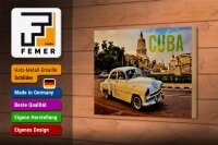 Holzschild Spruch 18x12cm Cuba Auto weisser Oldtimer