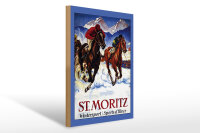 Holzschild Reise 30x40 cm St. Moritz Wintersport Pferde...