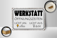 Holzschild Spruch 18x12cm Werkstatt Licht an offen dicht