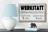 Holzschild Spruch 18x12cm Werkstatt Licht an offen dicht
