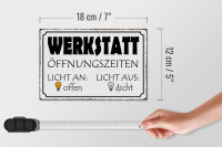 Holzschild Spruch 18x12cm Werkstatt Licht an offen dicht
