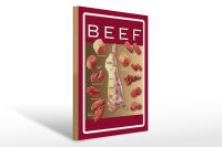 Holzschild Metzgerei 30x40 cm beef cut verschiedene Stücke vom Fleisch Schild