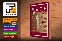 Holzschild Metzgerei 30x40 cm beef cut verschiedene Stücke vom Fleisch Schild