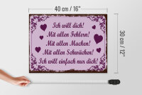 Holzschild Spruch 30x40 cm Ich will dich. Mit allen Fehlern Deko Schild