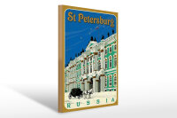 Holzschild Reise 30x40 cm St. Petersburg Russland Schnee Kutsche Deko Schild