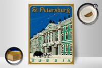 Holzschild Reise 30x40 cm St. Petersburg Russland Schnee Kutsche Deko Schild