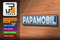 Blechschild Hinweis 46x10 cm Papamobil blaues Deko Schild