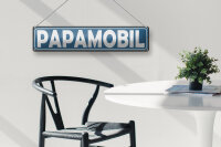 Blechschild Hinweis 46x10 cm Papamobil blaues Deko Schild