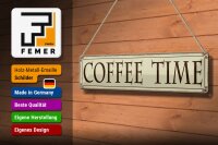 Blechschild Hinweis 46x10 cm Coffee time beige Deko Schild