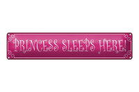 Blechschild Hinweis 46x10 cm Princess sleeps here rosa...