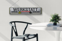 Blechschild Spruch 46x10 cm Werkstatt Licht an offen Licht aus dicht Schild