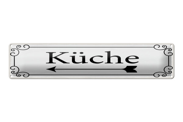 Blechschild Hinweis 46x10 cm Küche Pfeil links Schnörkel Deko Schild