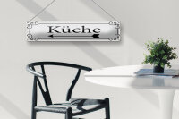 Blechschild Hinweis 46x10 cm Küche Pfeil links Schnörkel Deko Schild