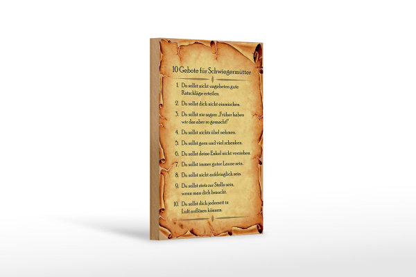 Holzschild Spruch 12x18cm 10 Gebote für Schwiegermütter