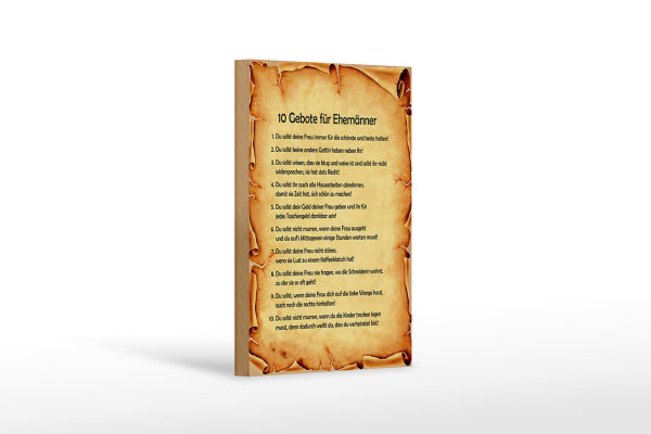 Holzschild Spruch 12x18cm 10 Gebote für Ehemänner