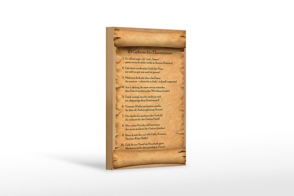 Holzschild Spruch 12x18cm 10 Gebote für Ehemänner sage ja