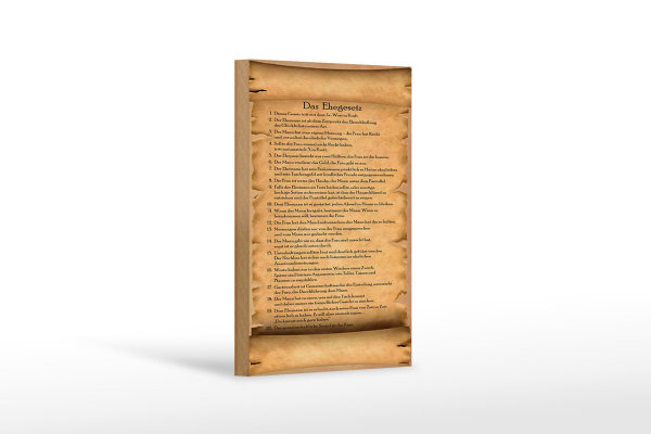 Holzschild Spruch 12x18cm das Ehegesetz ja Wort in Kraft