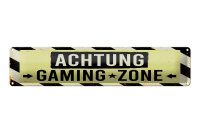 Blechschild Hinweis 46x10 cm Achtung gaming zone Deko Schild