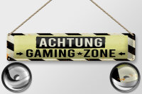 Blechschild Hinweis 46x10 cm Achtung gaming zone Deko Schild
