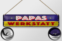 Blechschild Hinweis 46x10 cm Papas Werkstatt blaues Deko Schild