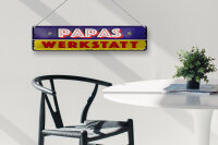 Blechschild Hinweis 46x10 cm Papas Werkstatt blaues Deko Schild