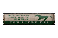 Blechschild Spruch 46x10 cm Stroh im Haar Ich liebe es Pferd Deko Schild