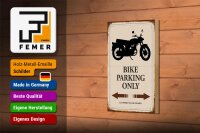 Holzschild Spruch 12x18cm Bike parking only Motorrad