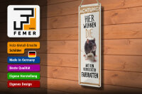 Blechschild Tier 46x10 cm Achtung Hier wohnen die mit den verrückten Farbratten