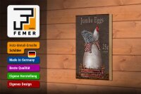 Holzschild Spruch 12x18cm Huhn jumbo Eggs 25 c a dozen