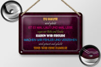 Blechschild Spruch 12x18 cm zu Hause sind wir eine Familie Deko Schild