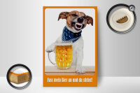 Holzschild Alkohol 12x18 cm Hund Fass mein Bier an und du...