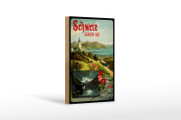 Holzschild Reise 12x18 cm Schweiz Genfer See Nostalgie Deko Schild