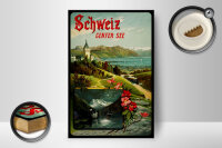 Holzschild Reise 12x18 cm Schweiz Genfer See Nostalgie Deko Schild