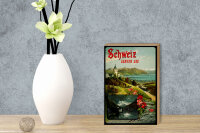 Holzschild Reise 12x18 cm Schweiz Genfer See Nostalgie Deko Schild