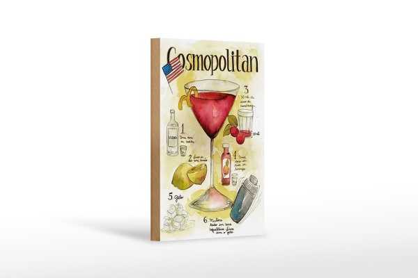 Holzschild Rezept 12x18cm Cosmopolitan Cocktail Recipe