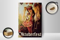 Holzschild Pin Up 12x18cm Oktoberfest Frau mit Bier