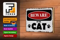 Holzschild Spruch 18x12cm beware of the CAT Vorsicht Katze