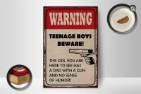 Holzschild Spruch 12x18cm warning teenage boys beware