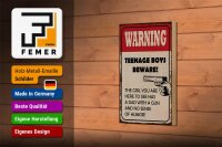 Holzschild Spruch 12x18cm warning teenage boys beware