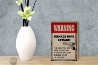 Holzschild Spruch 12x18cm warning teenage boys beware