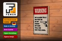 Holzschild Spruch 12x18cm warning my alarm tells me you´re