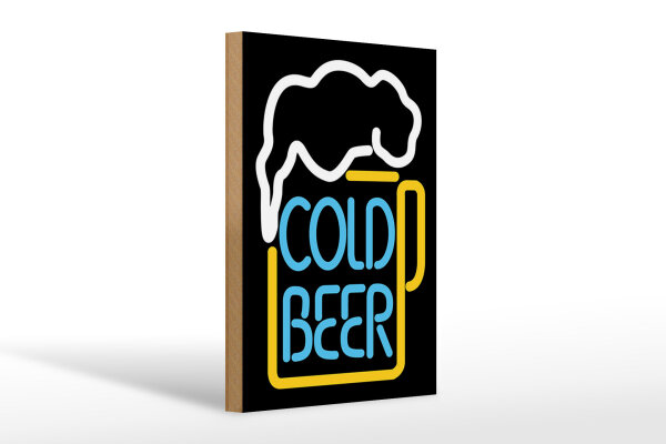 Holzschild Alkohol 20x30 cm Cold Bear Reklame Neonoptik Deko Schild