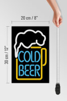 Holzschild Alkohol 20x30 cm Cold Bear Reklame Neonoptik Deko Schild
