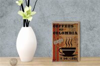 Holzschild Kaffee 12x18cm coffees colombia organic coffee