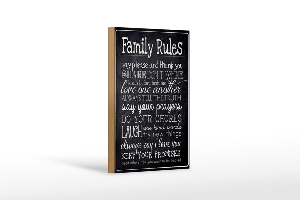 Holzschild Spruch 12x18cm Family Rules say please