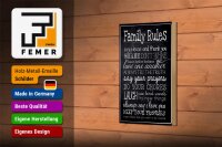 Holzschild Spruch 12x18cm Family Rules say please