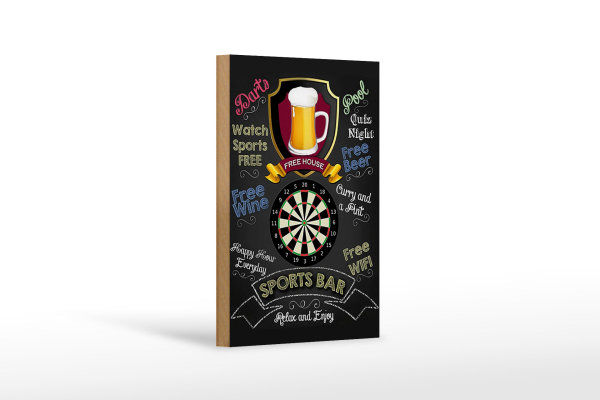 Holzschild Spruch 12x18 cm sports bar Darts relax and enjoy